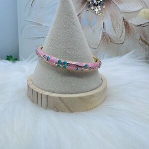 Pink & Green Flower Enamel Cloisonne Bracelet Bangle